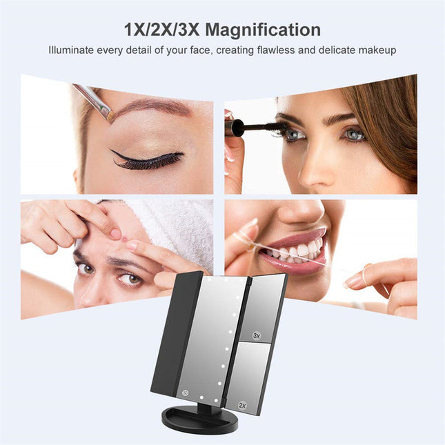 White 360 Degree Rotating LED Tri-Fold Makeup Mirror 22-Bulb Illuminated Vanity Mirror with 1X/2X/3X – product detail
