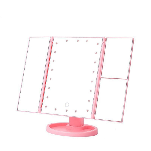 Pink 360 Degree Rotating LED Tri-Fold Makeup Mirror 22-Bulb Illuminated Vanity Mirror with 1X/2X/3X