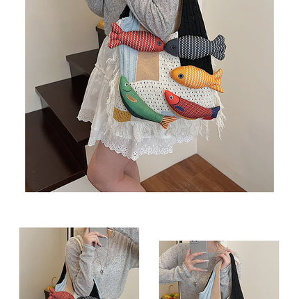 Khaki handbag strap Knitted Patchwork Tote Bag – Spacious, Fringed, Single-Shoulder Design