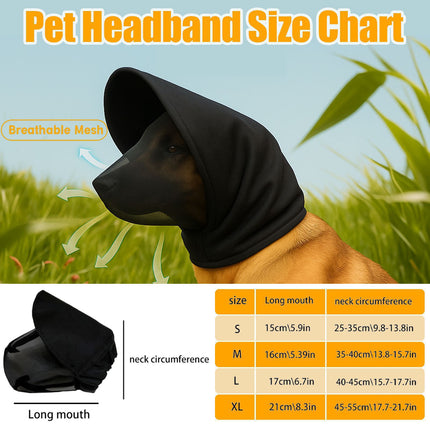 Size XL Black Mesh Net Hood for Dogs – Protective Face Cover Against Insects, Debris, and Oral Ingestion