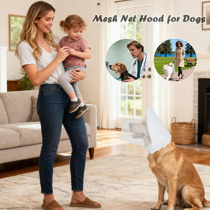 Size XL White Mesh Net Hood for Dogs – Protective Face Cover Against Insects, Debris, and Oral Ingestion