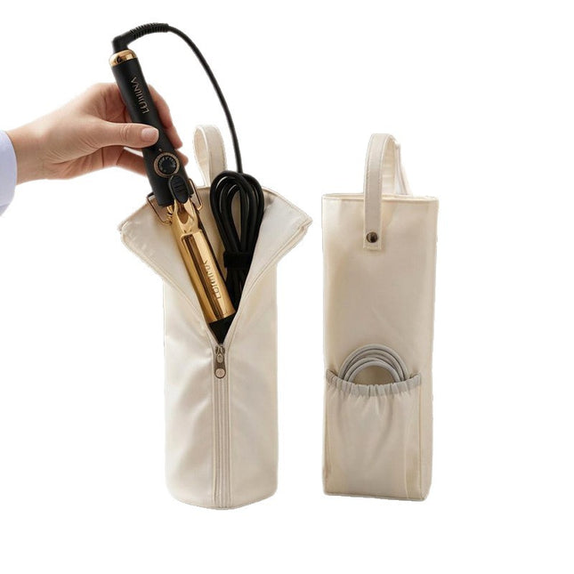 Beige Heat-Resistant Styling Tool Organizer Compact Hanging Storage Pouch for Hair Tools