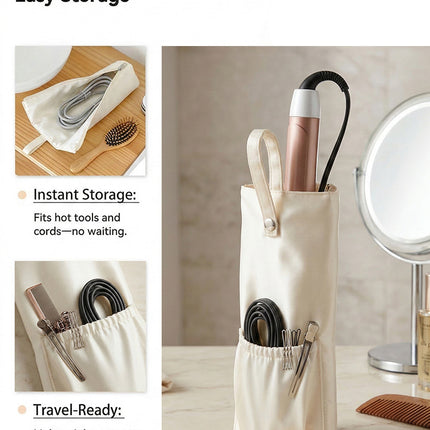 Beige Heat-Resistant Styling Tool Organizer – Compact, Hanging Storage Pouch for Hair Tools