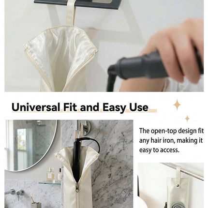 Beige Heat-Resistant Styling Tool Organizer – Compact, Hanging Storage Pouch for Hair Tools