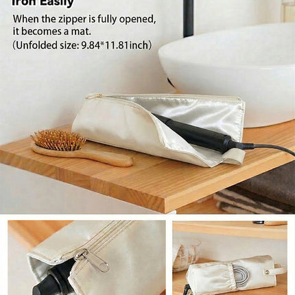Beige Heat-Resistant Styling Tool Organizer – Compact, Hanging Storage Pouch for Hair Tools