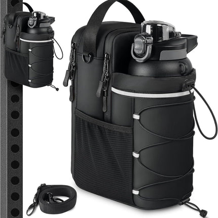 Black Magnetic Water Bottle Holster – Large-Capacity, Crossbody Carry Pouch for Outdoor & Gym Use