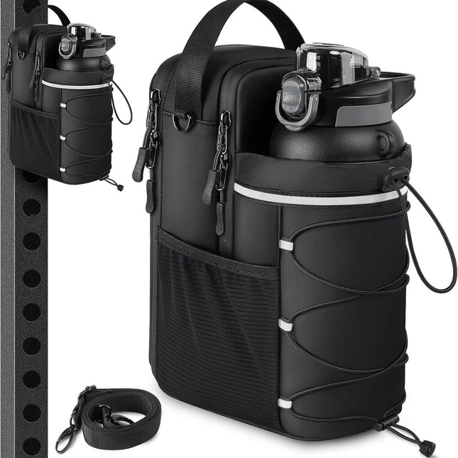 Black Magnetic Water Bottle Holster Large-Capacity Crossbody Carry Pouch for Outdoor & Gym Use