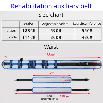 Size L Blue Rehabilitation Support Waist Belt – Gait Assistance & Transfer Aid for Elderly, Post-Stroke, and Mobility-Impaired Users