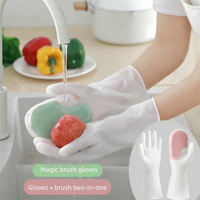 3 Pairs of Grey Brush Gloves Integrated Brush Glove Multifunctional Cleaning Glove for Kitchen Dishwashing – product detail