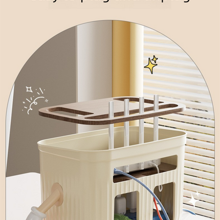 Beige Router Storage Box – Multi-Layer Cable Management Organizer for Home Wi-Fi Equipment