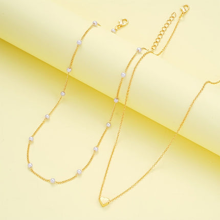 Silver Double-Layer Heart Charm Necklace and Bracelet Set – Women’s Layered Jewelry Set
