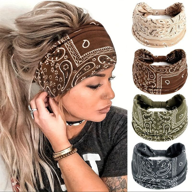Beige Bohemian Yoga Headband Elastic Sweat-Wicking Hairband for Women – product detail