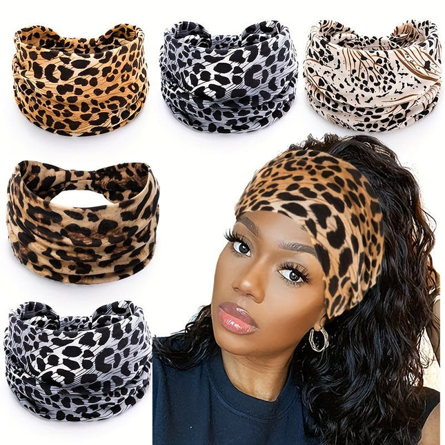 Khaki Leopard print Yoga Headband Elastic Sweat-Wicking Hairband for Women – product detail