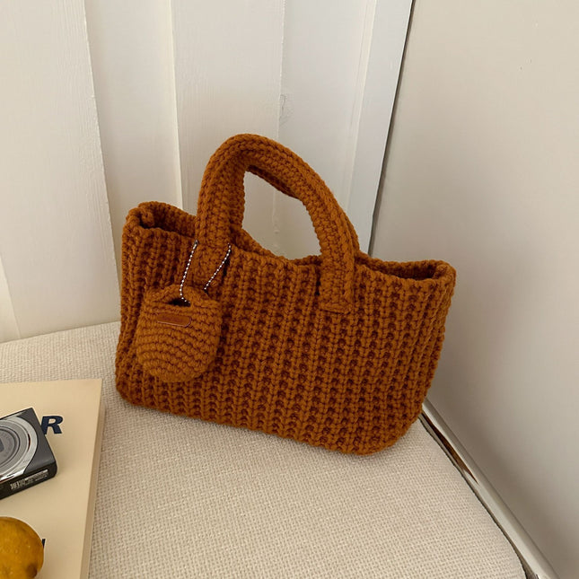 Orange Handcrafted Crochet Tote Bag Vintage-Style Woven Cotton-Yarn Look Bag V888-ELOSUNG47173