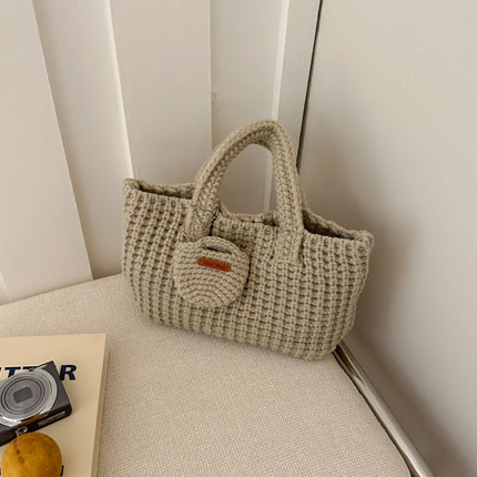 Beige Handcrafted Crochet Tote Bag – Vintage-Style Woven Cotton-Yarn Look Bag