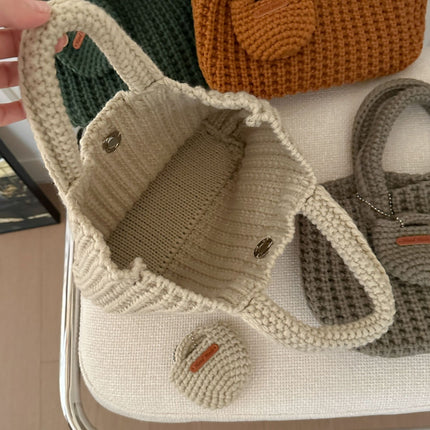 Dark Green Handcrafted Crochet Tote Bag – Vintage-Style Woven Cotton-Yarn Look Bag