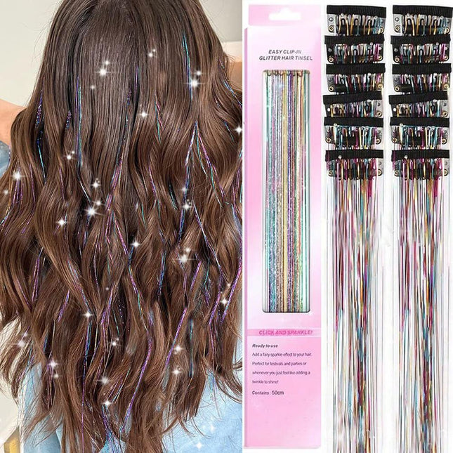Colorful Laser Iridescent Hair Extensions 12-Piece Clip-In Highlight Strands (High-Temperature Fiber)