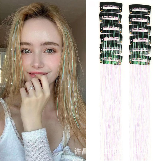 Pearl White Laser Iridescent Hair Extensions 12-Piece Clip-In Highlight Strands (High-Temperature Fiber)