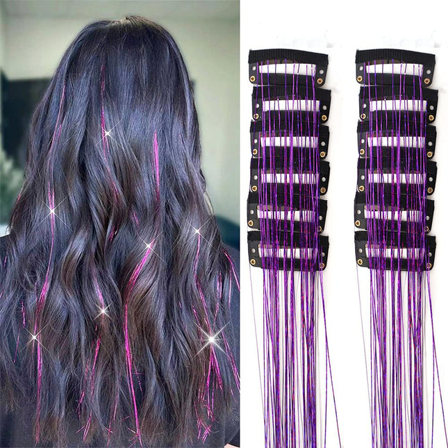 Purple Laser Iridescent Hair Extensions 12-Piece Clip-In Highlight Strands (High-Temperature Fiber)