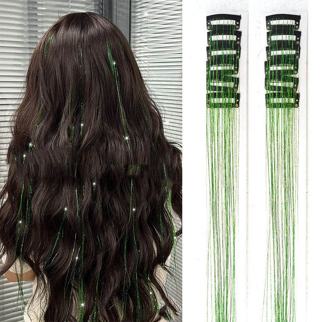 Green Laser Iridescent Hair Extensions 12-Piece Clip-In Highlight Strands (High-Temperature Fiber)