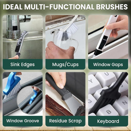Set A Multi-Use Heavy-Duty Cleaning Brush Set – 12-Piece Hard Bristle Tool Kit for Kitchen, Bathroom & Tight Spaces