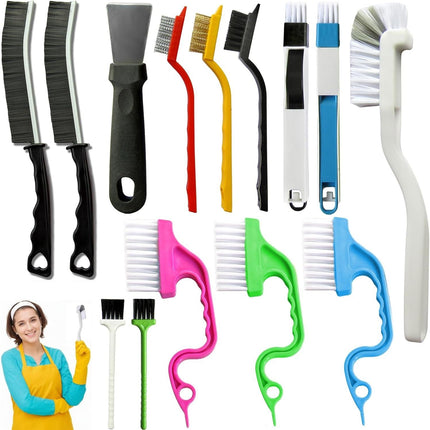 Set B Multi-Use Heavy-Duty Cleaning Brush Set – 14-Piece Hard Bristle Tool Kit for Kitchen, Bathroom & Tight Spaces