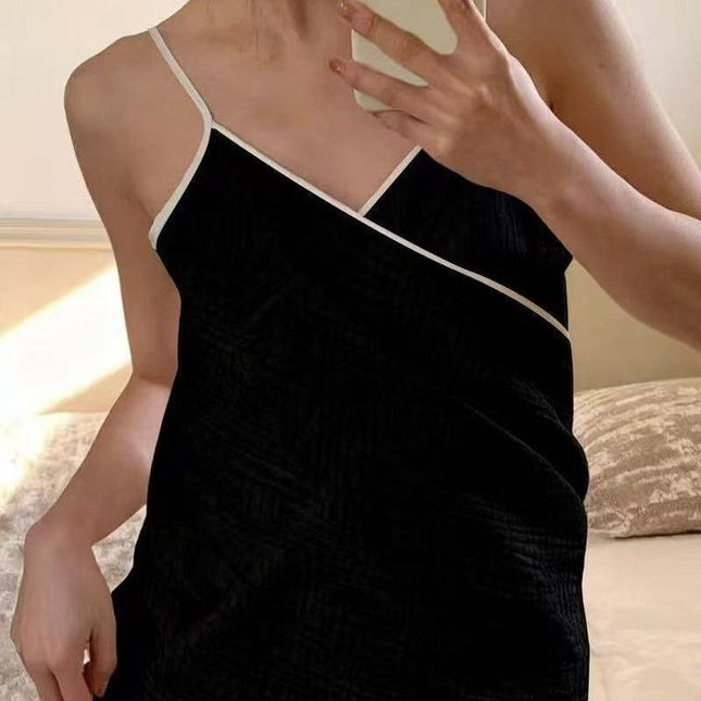 Black Linen-Feel Cotton Gauze Bath Wrap