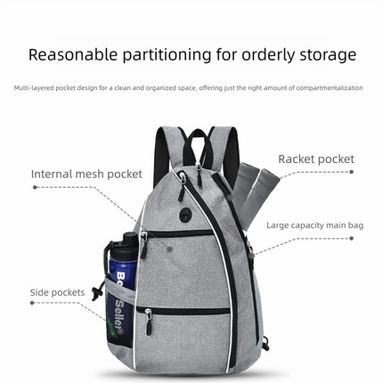 Grey Pickleball Multi-Sport Backpack – Oxford Fabric, Dual-Carry, Smart-Organized