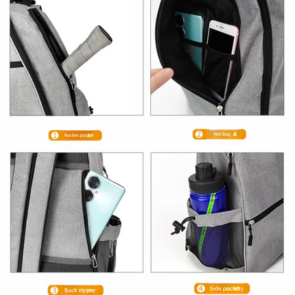 Grey Pickleball Multi-Sport Backpack – Oxford Fabric, Dual-Carry, Smart-Organized