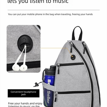 Grey Pickleball Multi-Sport Backpack – Oxford Fabric, Dual-Carry, Smart-Organized