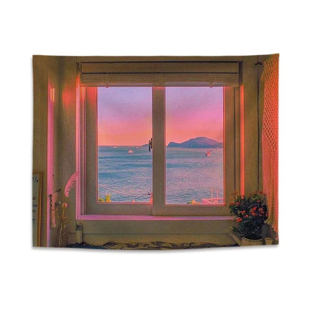 A pattern of sunset clouds outside the window Wall Tapestry V888-ELOSUNG47228