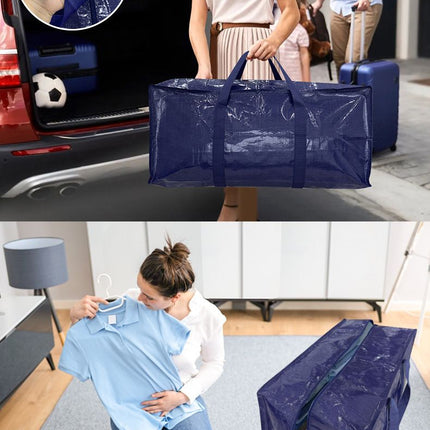 1 Pack Extra Heavy Duty Large Moving Bags with Strong Zipper & Comfortable Handles, Sturdy & Durable Clothes Storage Bags Totes Bins,  Packing Moving Boxes for Clothes, Bedding, Dorm & Travel, Dark Blue