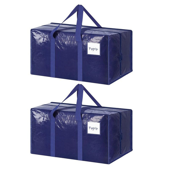 2 Pack Extra Heavy Duty Large Moving Bags with Strong Zipper & Comfortable Handles Sturdy in Blue