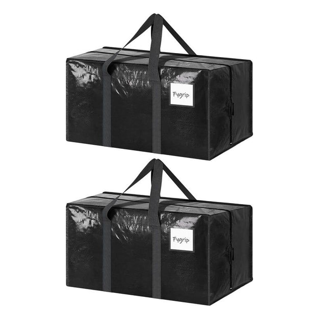 2 Pack Extra Heavy Duty Large Moving Bags with Strong Zipper & Comfortable Handles Sturdy in Black