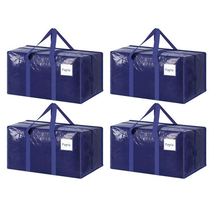 4 Pack Extra Heavy Duty Large Moving Bags with Strong Zipper & Comfortable Handles, Sturdy & Durable Clothes Storage Bags Totes Bins,  Packing Moving Boxes for Clothes, Bedding, Dorm & Travel, Dark Blue