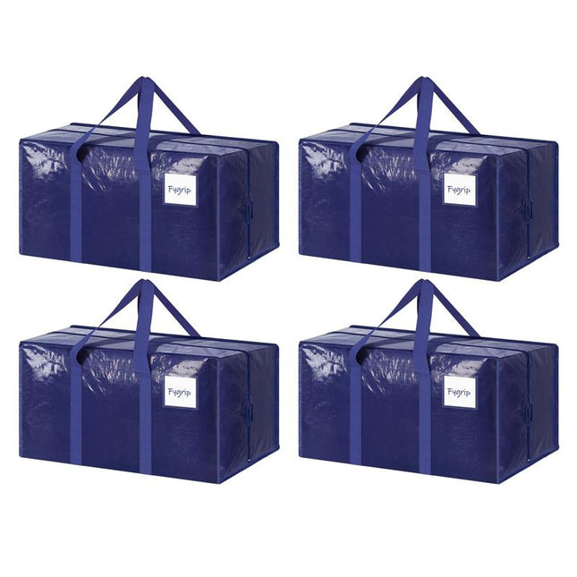 4 Pack Extra Heavy Duty Large Moving Bags with Strong Zipper & Comfortable Handles Sturdy in Blue