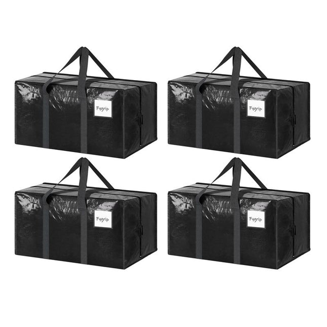 4 Pack Extra Heavy Duty Large Moving Bags with Strong Zipper & Comfortable Handles Sturdy in Black
