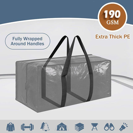 4 Pack Extra Heavy Duty Large Moving Bags with Strong Zipper & Comfortable Handles, Sturdy & Durable Clothes Storage Bags Totes Bins,  Packing Moving Boxes for Clothes, Bedding, Dorm & Travel, Black