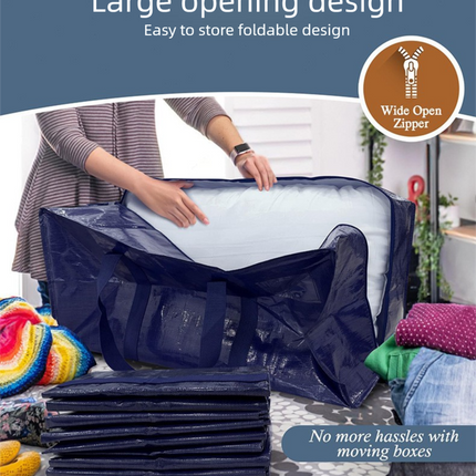 4 Pack Extra Heavy Duty Large Moving Bags with Strong Zipper & Comfortable Handles, Sturdy & Durable Clothes Storage Bags Totes Bins,  Packing Moving Boxes for Clothes, Bedding, Dorm & Travel, Black