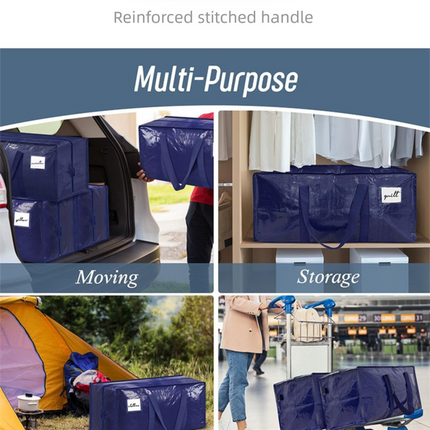 4 Pack Extra Heavy Duty Large Moving Bags with Strong Zipper & Comfortable Handles, Sturdy & Durable Clothes Storage Bags Totes Bins,  Packing Moving Boxes for Clothes, Bedding, Dorm & Travel, Black
