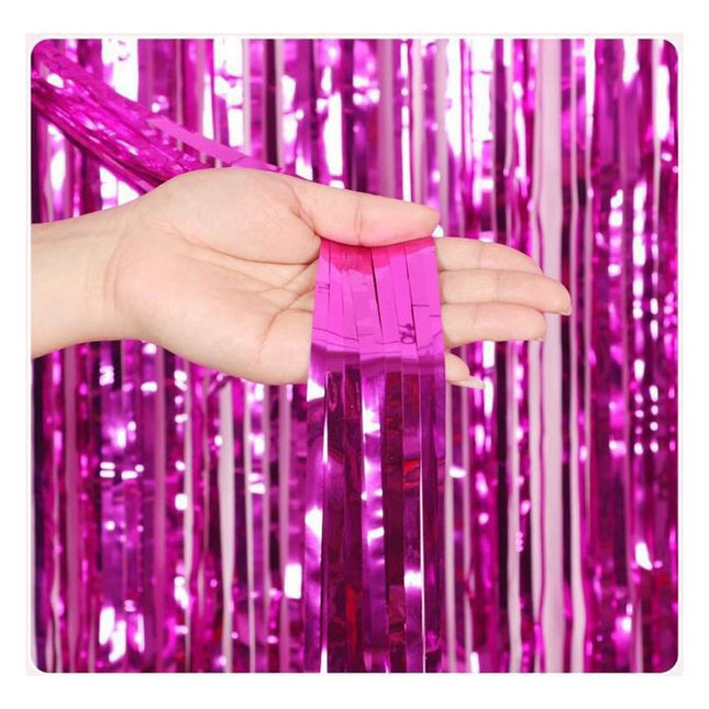 10 Pcs Rose red Shiny Tinsel Foil Fringe Curtain - 1m x 2m Metallic Streamer Backdrop for Birthday Parties, Weddings, Christmas, and Stage Decor - Gold Plastic Photo Prop