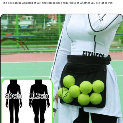 Black Mesh Ball Waist Bag - Large Capacity Portable Pickleball & Tennis Ball Carrier with Adjustable Belt & Inner Pocket - Lightweight Sports Storage Pouch for Training & Outdoor Play