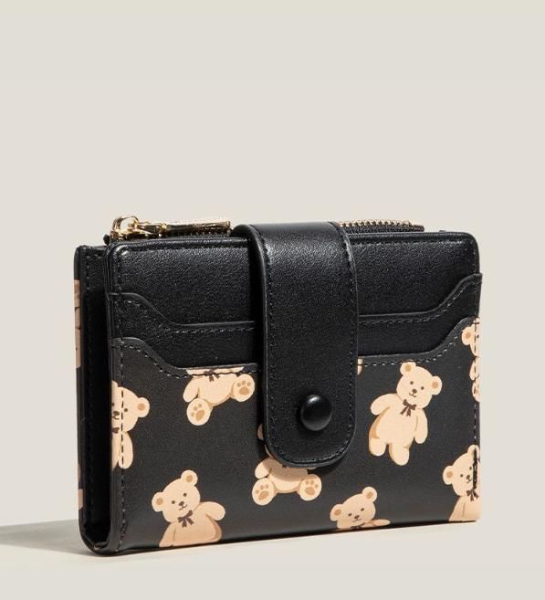 Black Cute Bear Print Bifold V888-ELOSUNG47274