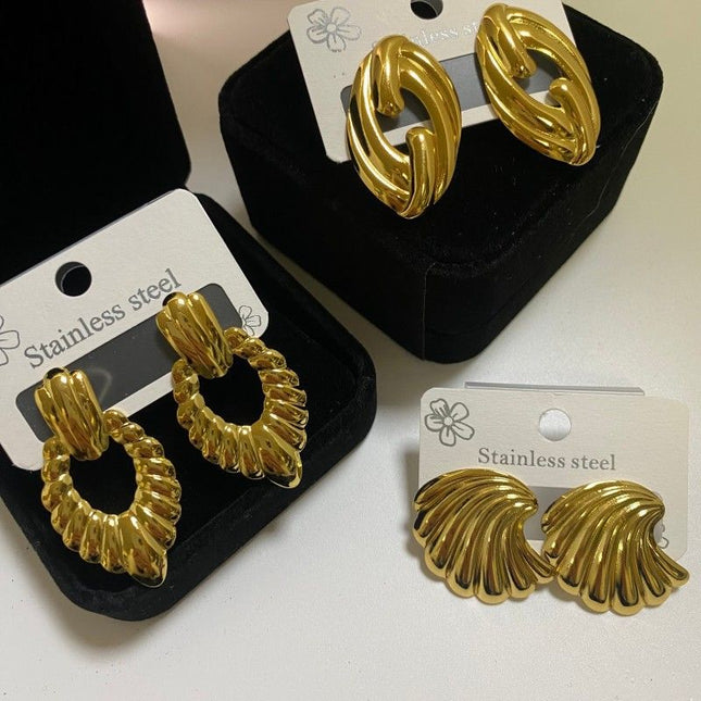 Combination C 18K Gold-Plated Stainless Steel Earring Set