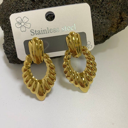 Combination C 18K Gold-Plated Stainless Steel Earring Set - 3 Pairs Minimalist Geometric Studs for Women with Gift Box Packaging