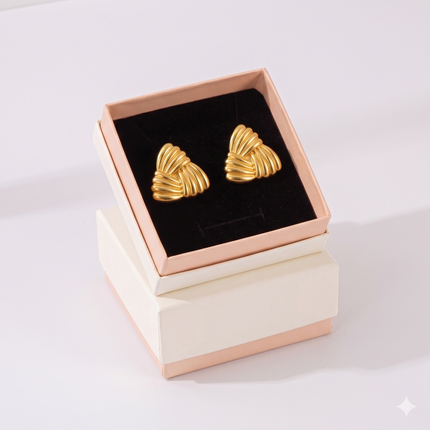 Combination C 18K Gold-Plated Stainless Steel Earring Set - 3 Pairs Minimalist Geometric Studs for Women with Gift Box Packaging