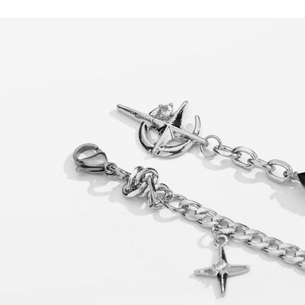 Silver Hip-hop style titanium steel black gemstone spliced star cross necklace, unisex trendy streetwear design collarbone chain