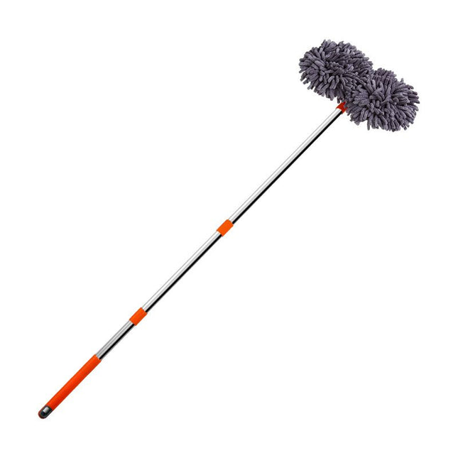 Orange and Grey Telescopic Dual-Head Car Wash Brush with 360 Degree Rotating Chenille Mop Head