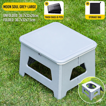 Grey  Large Portable Folding Camping Toilet Stool - Capacity Emergency Potty for Car, Outdoor Travel, and Hiking