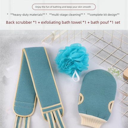 Blue 3-Piece Exfoliating Bath Set with Long-Handle Back Scrubber, Exfoliating Glove & Loofah Sponge for Deep Cleansing